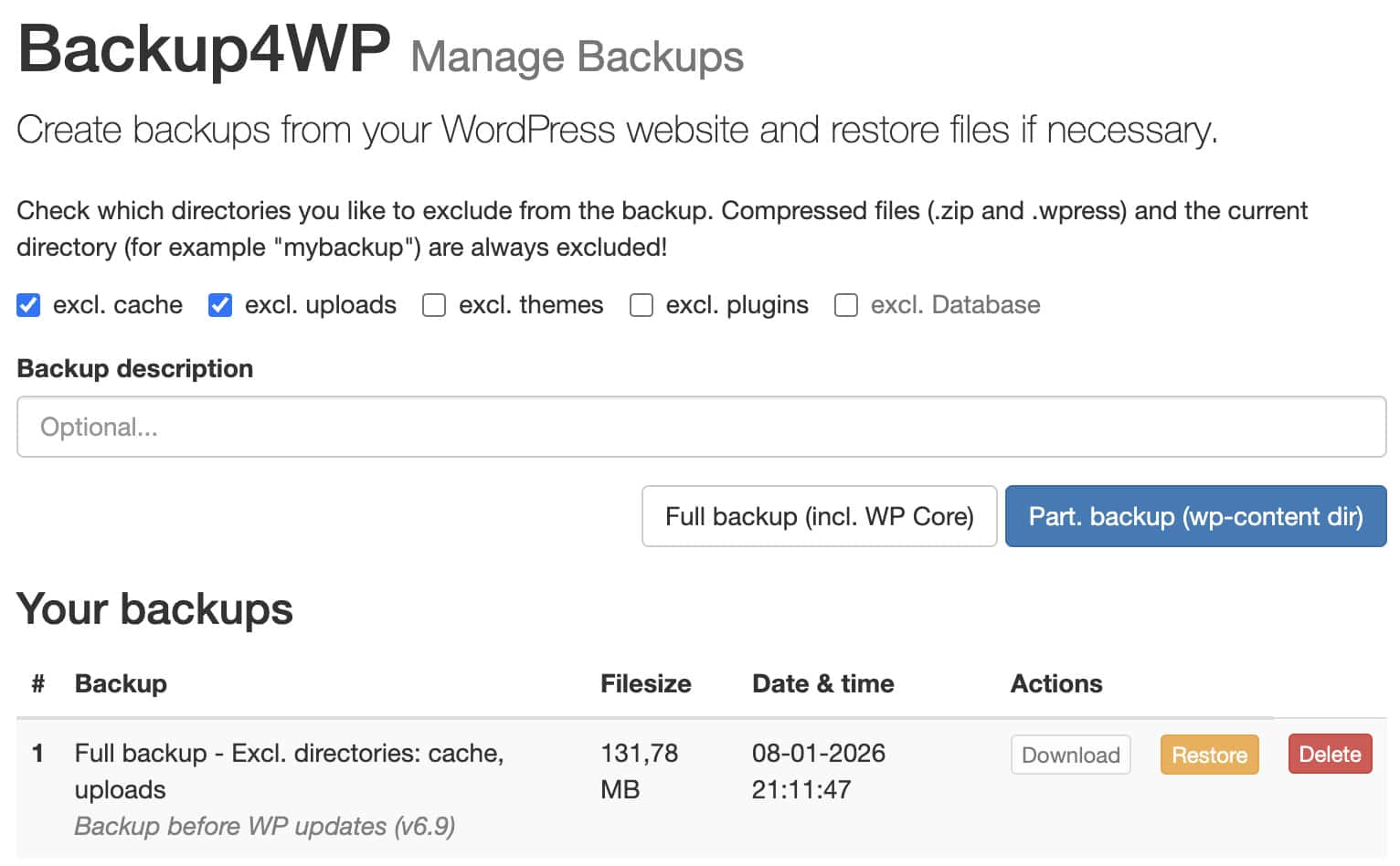 Backup created with Backup4WP