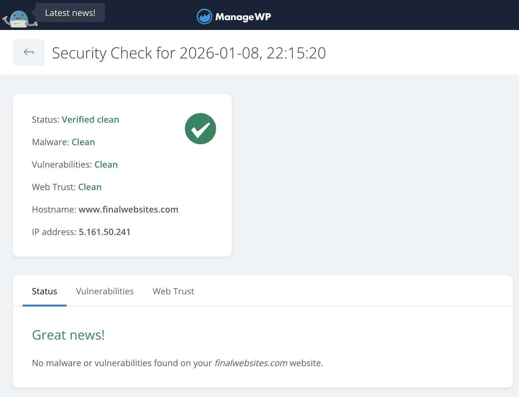 ManageWP - Security Check