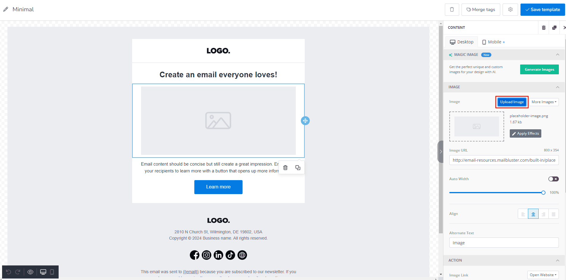 MailBluster Email editor